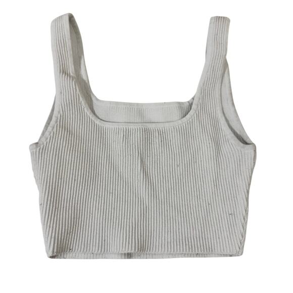 Aritzia Babaton White Ribbed Cropped Tank Top Small Sleeveless Knit Basic - Picture 5 of 5